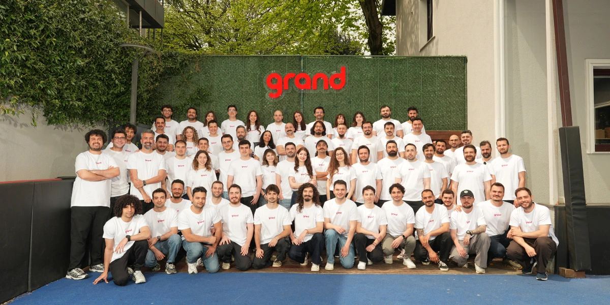 Grand Games team members photographed together after the company's Series B funding round.