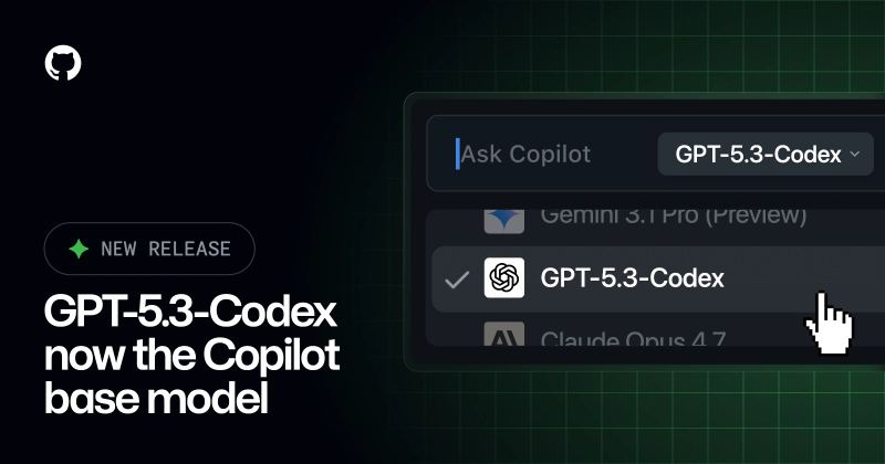 GitHub Copilot enterprise model picker with GPT-5.3-Codex.
