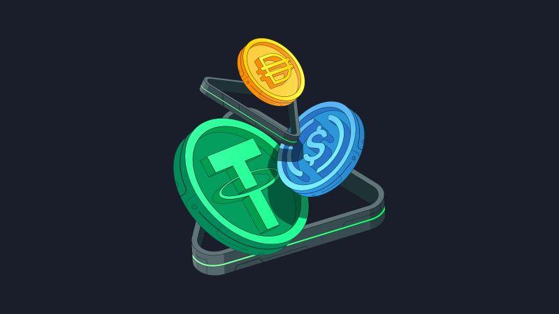 Illustration for Coinbase custom stablecoins and branded digital payment rails.