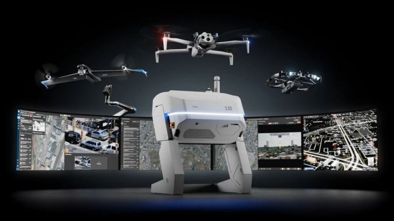 Illustration for Skydio multi-drone coordination and autonomous airspace management.