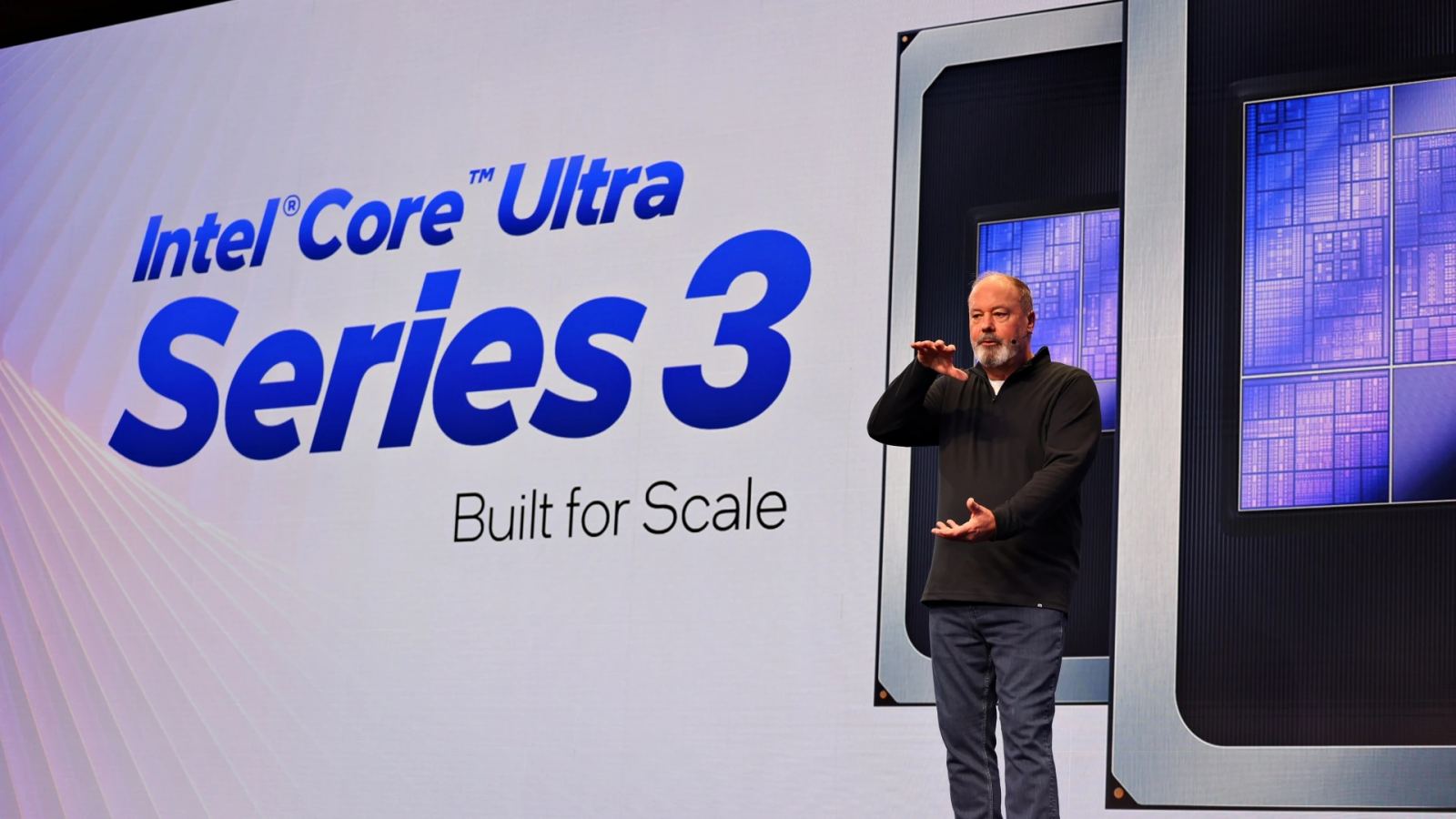 Illustration for Intel Core Ultra Series 3 processors powering edge AI robotics systems.