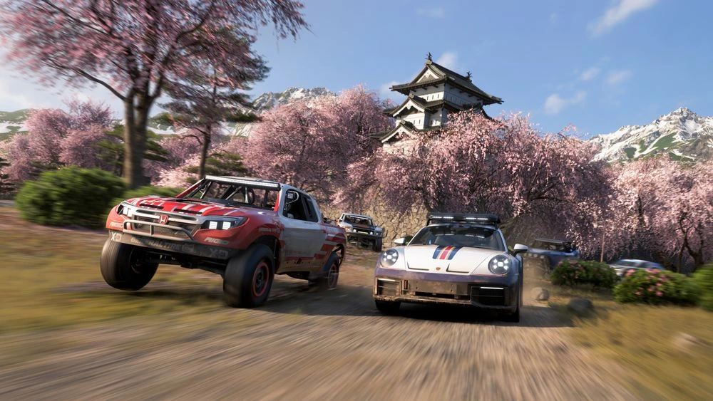 Forza Horizon 6 launch image featuring Japan and Hirosaki Castle.