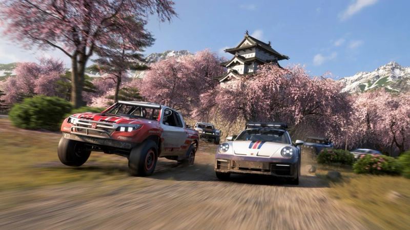 Forza Horizon 6 launch image featuring Japan and Hirosaki Castle.