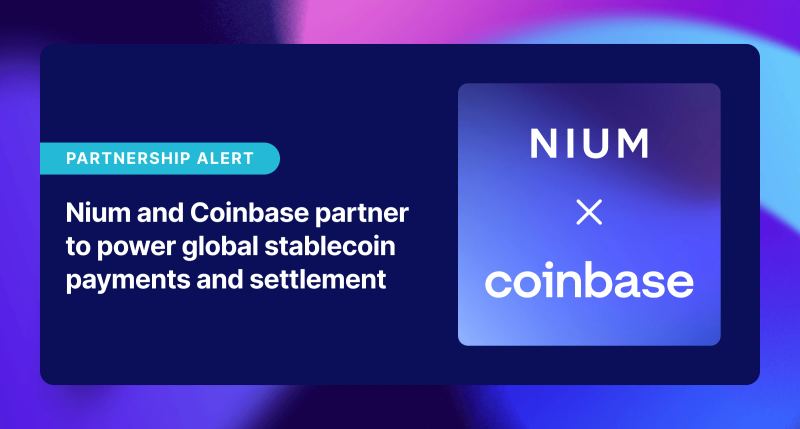 Nium and Coinbase partnership graphic for global USDC payments.