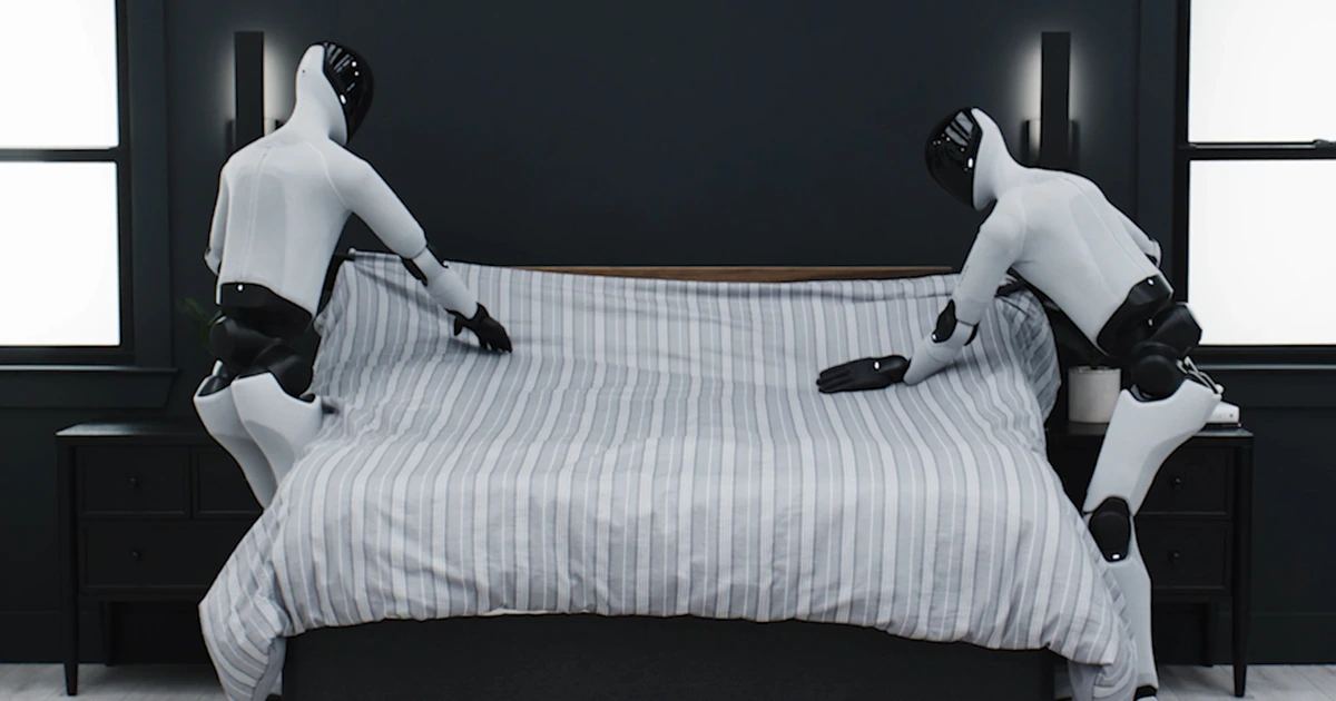 Figure Helix 02 bedroom tidy humanoid robot scene.
