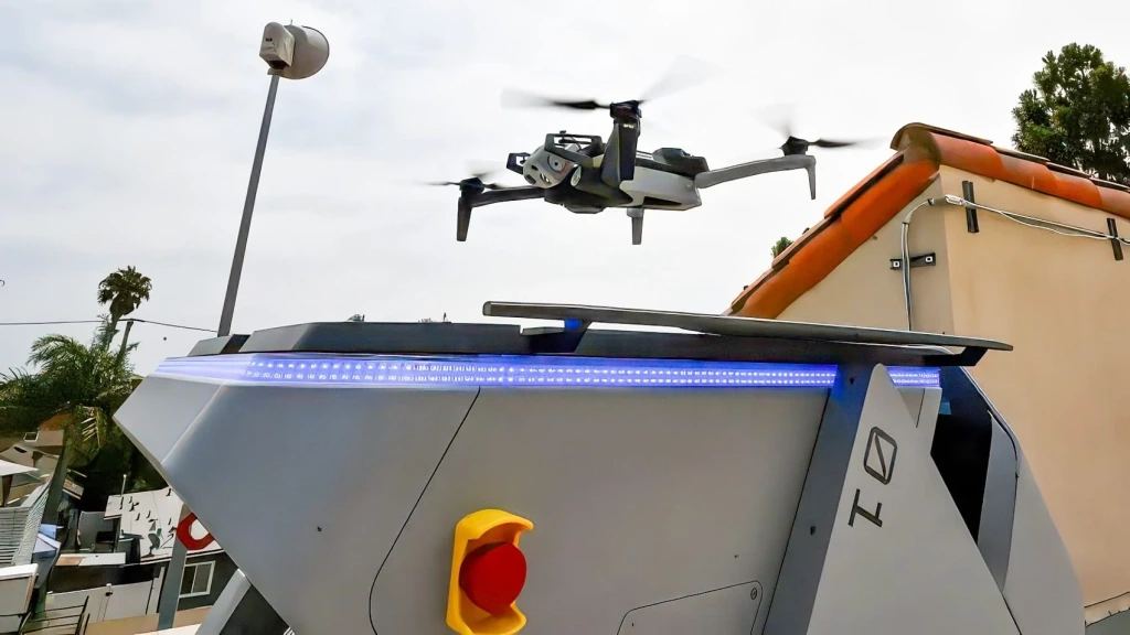Skydio multi-drone operations illustration showing fleet-scale autonomous drone management.