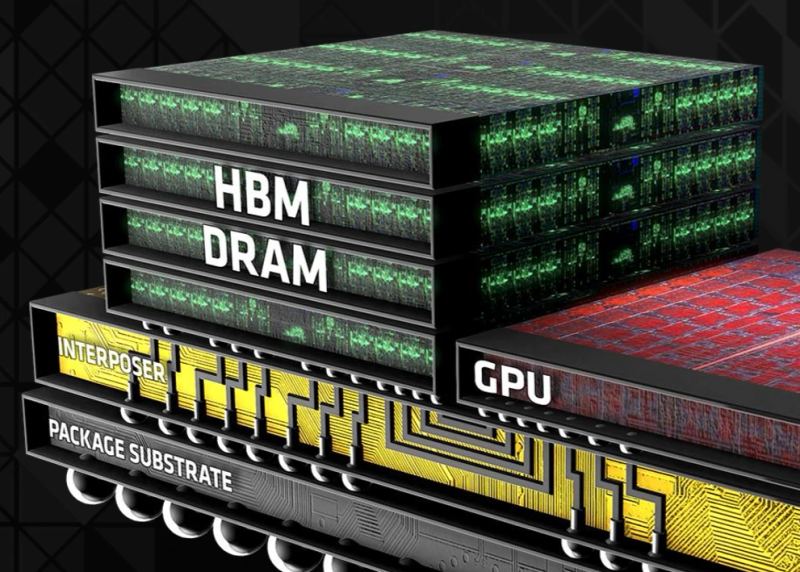 Editorial visual representing stacked high-bandwidth memory used in large-scale AI infrastructure.