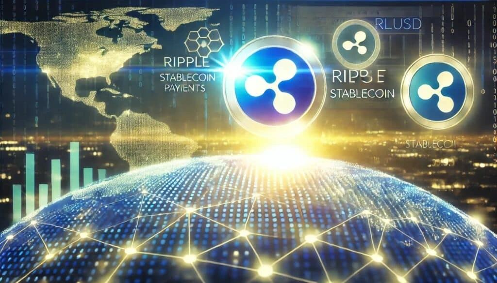 Digital finance concept representing Ripple's RLUSD stablecoin expansion into institutional payment channels.