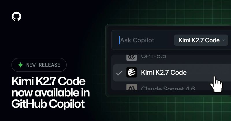 GitHub Copilot model picker showing Kimi K2.7 Code