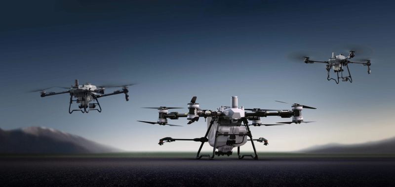 DJI Agras T55 and T100 agriculture drone announcement graphic