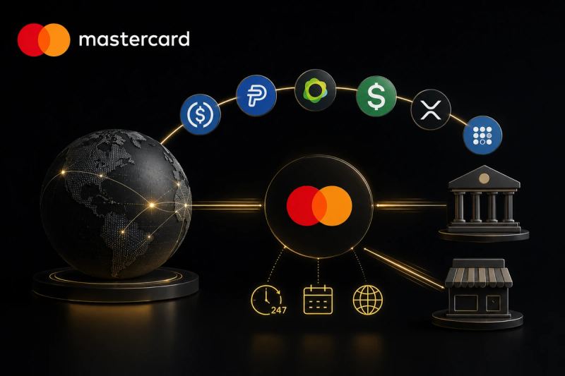 Illustration of Mastercard's stablecoin and settlement network expansion