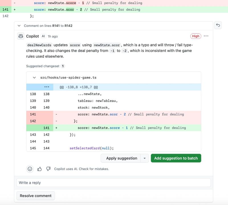 Imágenes de la aplicación GitHub Copilot que representan una revisión de seguridad asistida por IA durante el desarrollo.