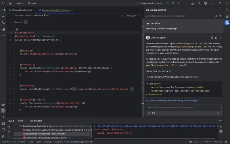 Developer tools artwork showing GitHub Copilot inside IDE workflows with trust, policy and usage controls.