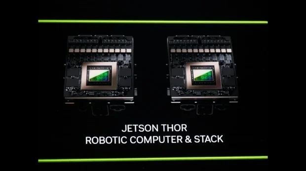 Robotik- und Edge-KI-Kunstwerke, die kompakte autonome Maschinen zeigen, die mit NVIDIA Edge Compute betrieben werden.