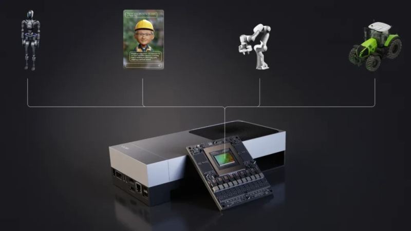 Industrieroboter mit Edge-KI-Vision und Richtlinienmodellen auf einem eingebetteten Robotikcomputer.