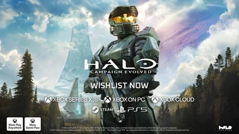 Master Chief steht zwischen den Startbildschirmen von Xbox, PC und PlayStation