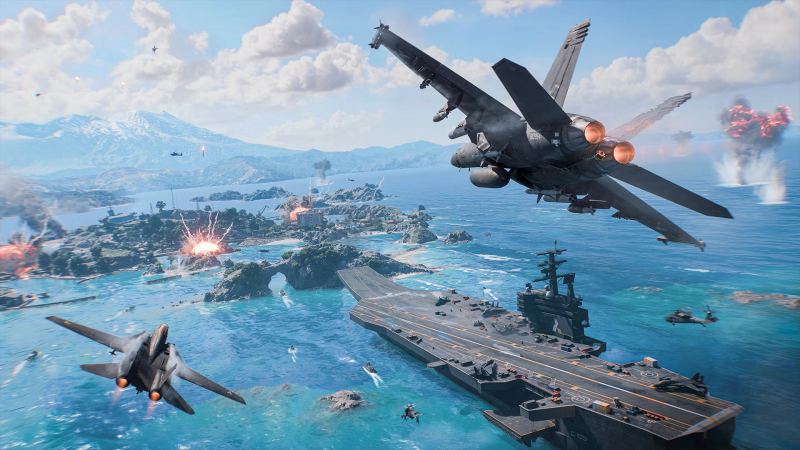 Crossover de Top Gun de la temporada 4 de Battlefield 6 con aviones de combate y un portaaviones.