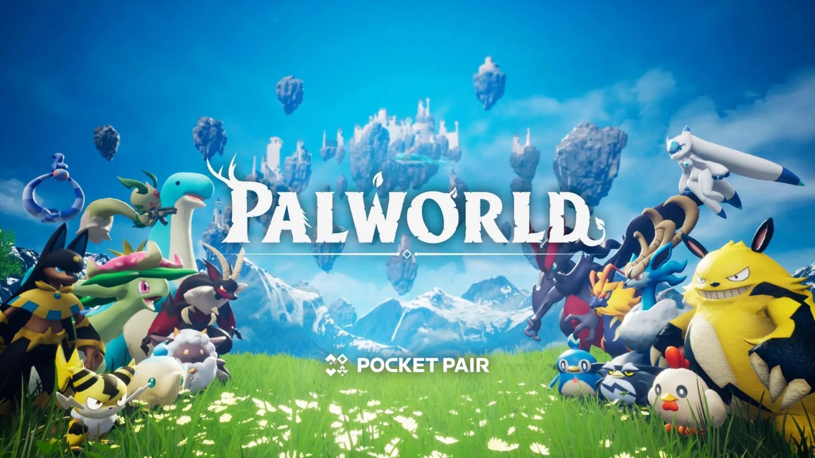 Colorful open-world survival game landscape representing Palworld's 1.0 launch and subscription distribution.