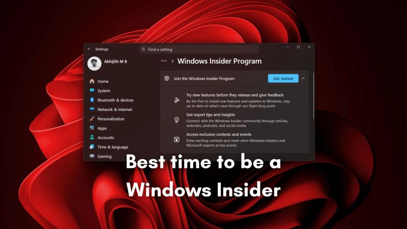 Windows update interface showing an Insider preview build and maintenance status.