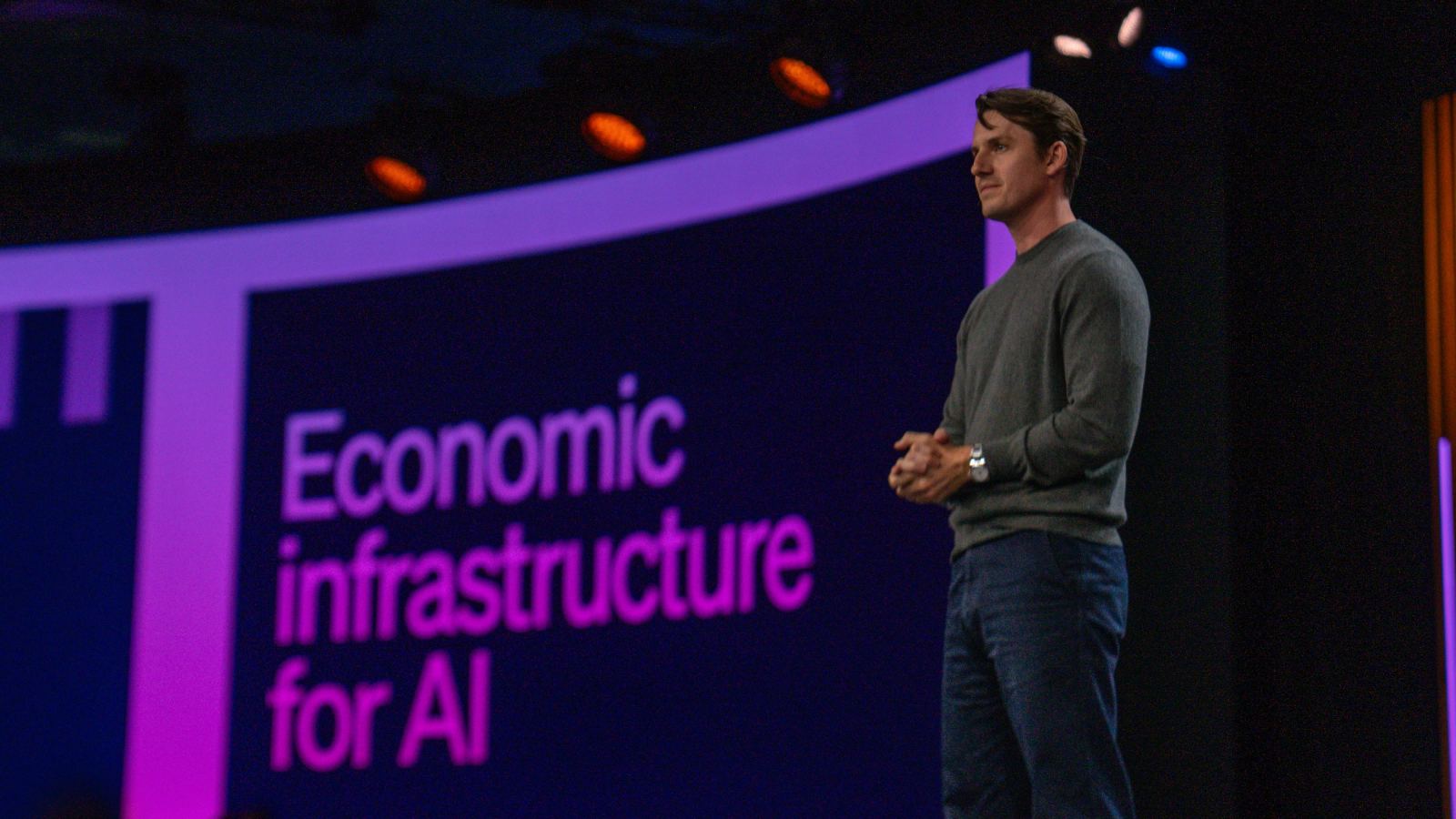 Stripe Sessions 2026 illustration for AI and fintech infrastructure.