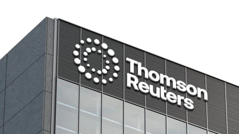 Thomson Reuters branding with a professional AI and legal-work backdrop
