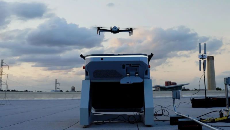 Autonomous drone operations above a crowded public event with command-center monitoring