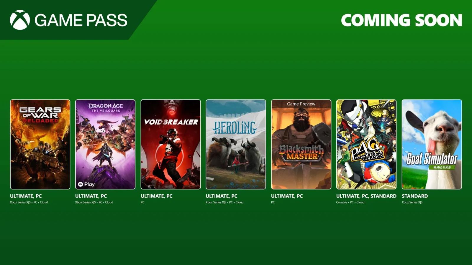 Game pass subscription interface with new game release cards and controller imagery