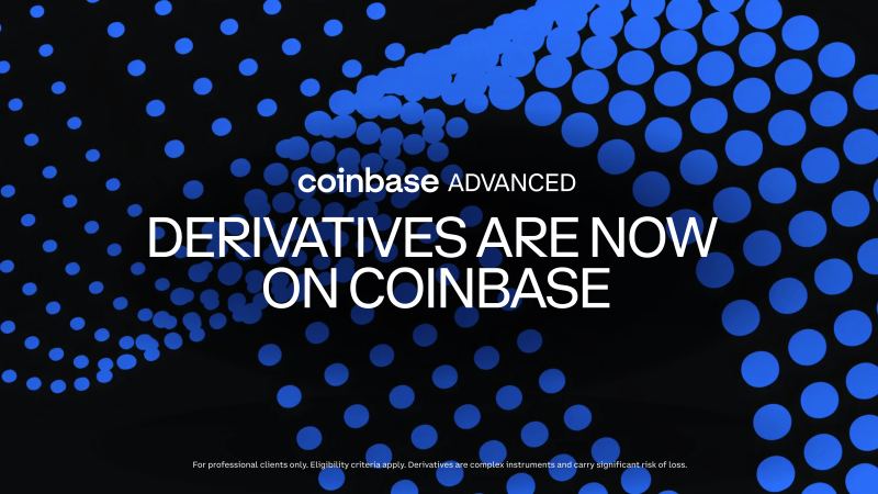Coinbase derivatives launch graphic for the UK market.
