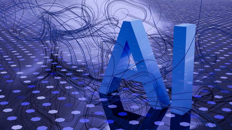 Abstract blue artificial intelligence network