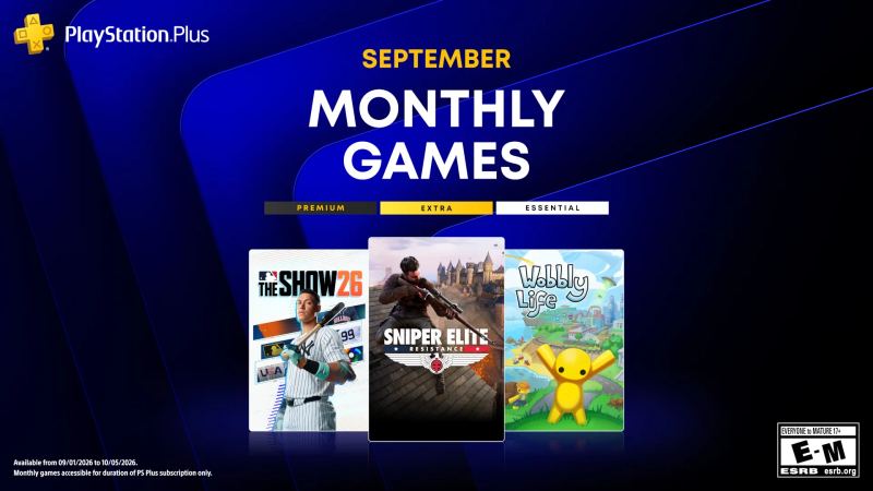Official PlayStation Plus September 2026 lineup artwork for four monthly games.