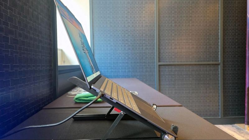 Lenovo AeroBlade ultra-slim concept laptop on exhibition display showcasing fanless architecture