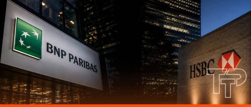 Corporate graphic illustrating cross-border tokenized transaction connecting European commercial banking nodes.