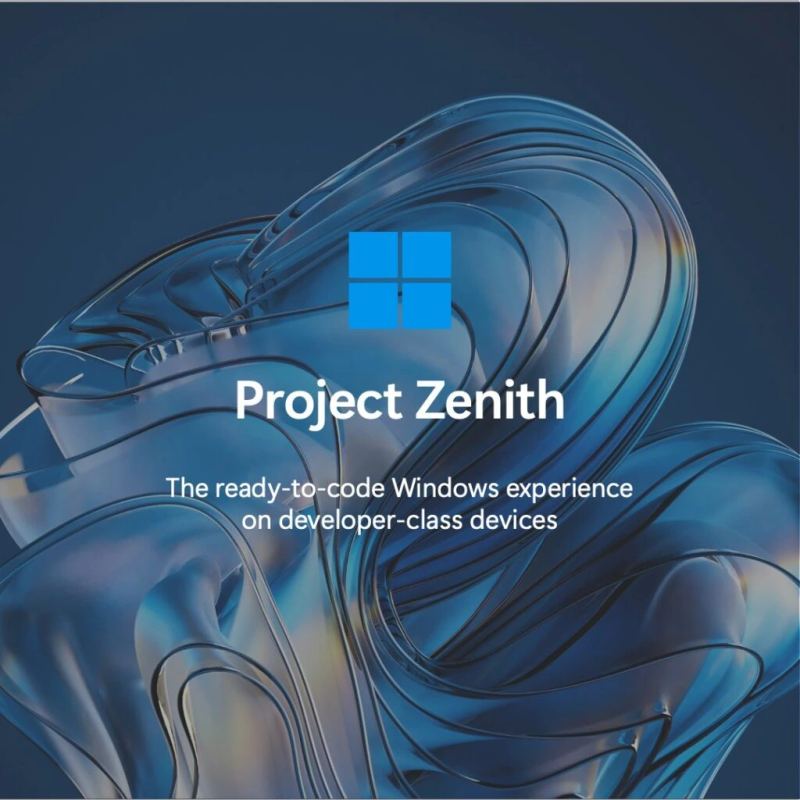 Official branding graphic for Microsoft Project Zenith showing the developer-centric Windows 11 workstation environment.