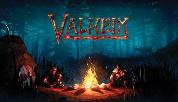 Official Valheim key art capsule banner celebrating version 1.0 commercial launch and Viking survival gameplay.