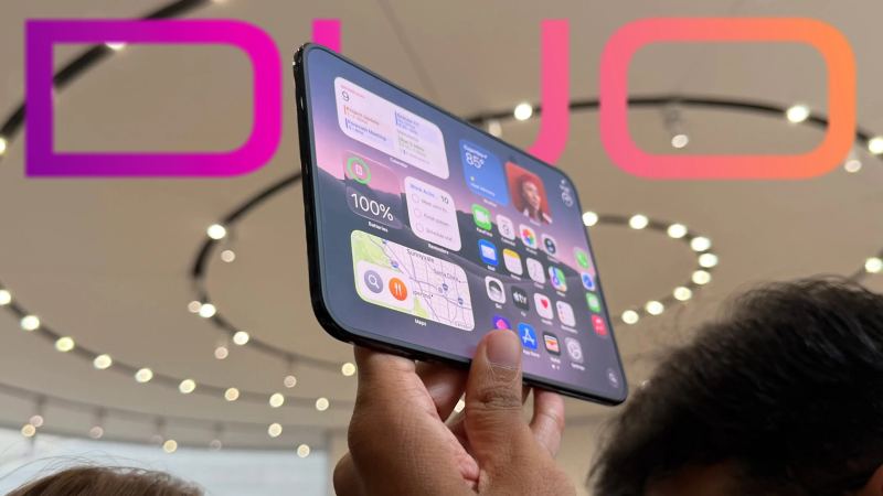 Apple CEO John Ternus unveiling the foldable iPhone Duo at the Steve Jobs Theater.