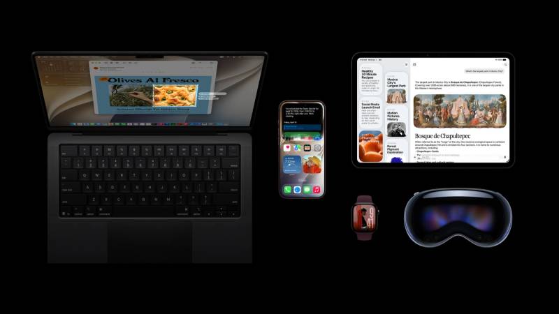 Apple operating systems lineup across iPhone, iPad, Mac, and Apple Watch hardware devices