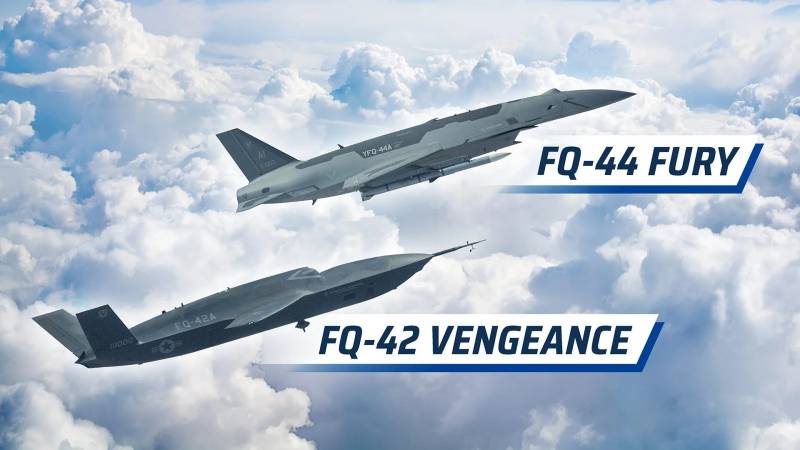 Official concept rendering showing USAF FQ-42A Vengeance and FQ-44A Fury flying in formation
