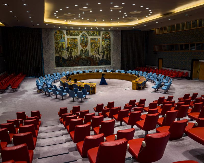 United Nations Security Council chamber in New York during a high-level multilateral meeting
