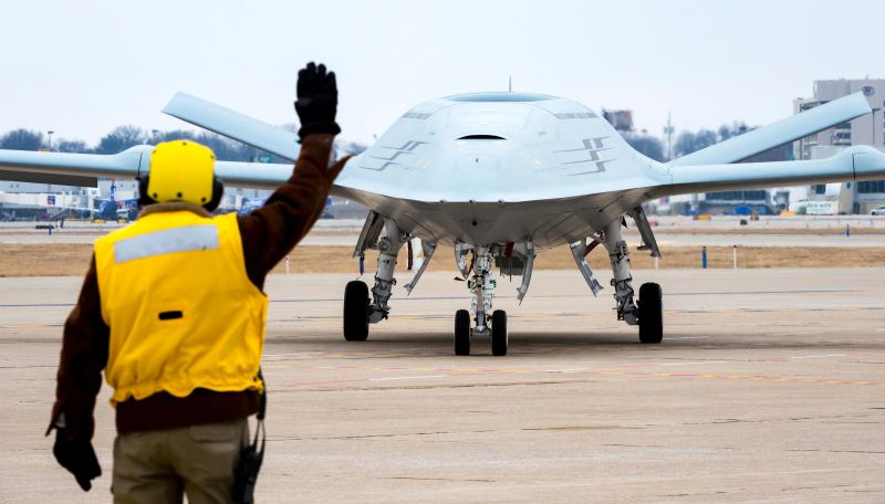 Boeing MQ-25 Stingray carrier-based unmanned aerial refueling tanker aircraft representing naval aviation autonomy