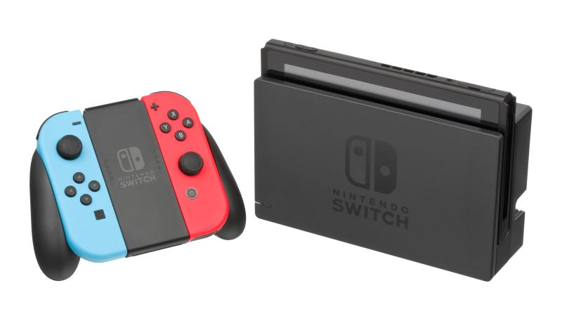 Nintendo Switch console in docked configuration with Joy-Con controllers, illustrating the dedicated hardware platform protected by security rulings