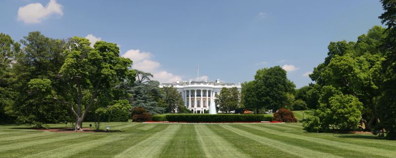 The South Lawn and exterior facade of the White House where administration officials hosted executive technology leaders for an artificial intelligence policy summit
