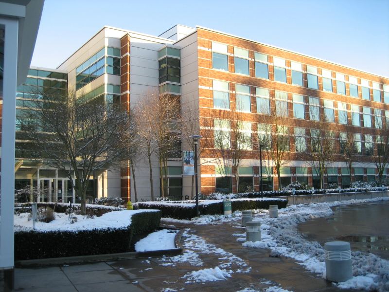 Microsoft corporate campus buildings in Redmond Washington during winter