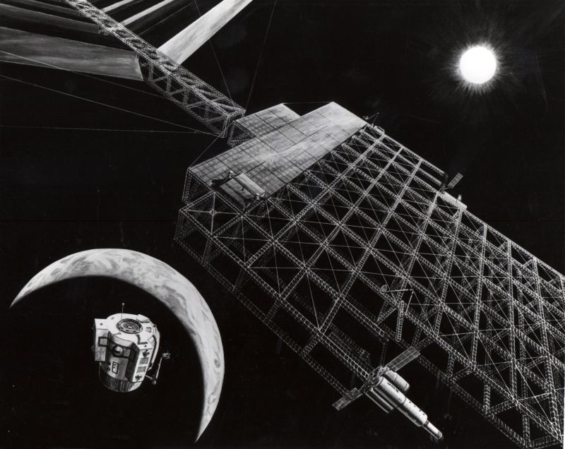 NASA solar power satellite architectural design illustrating orbital solar energy capture for spaceborne computing