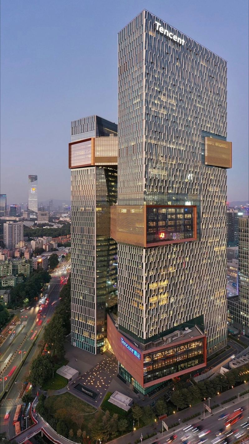 Tencent Seafront Towers corporate headquarters in Shenzhen directing global AI infrastructure and service investments