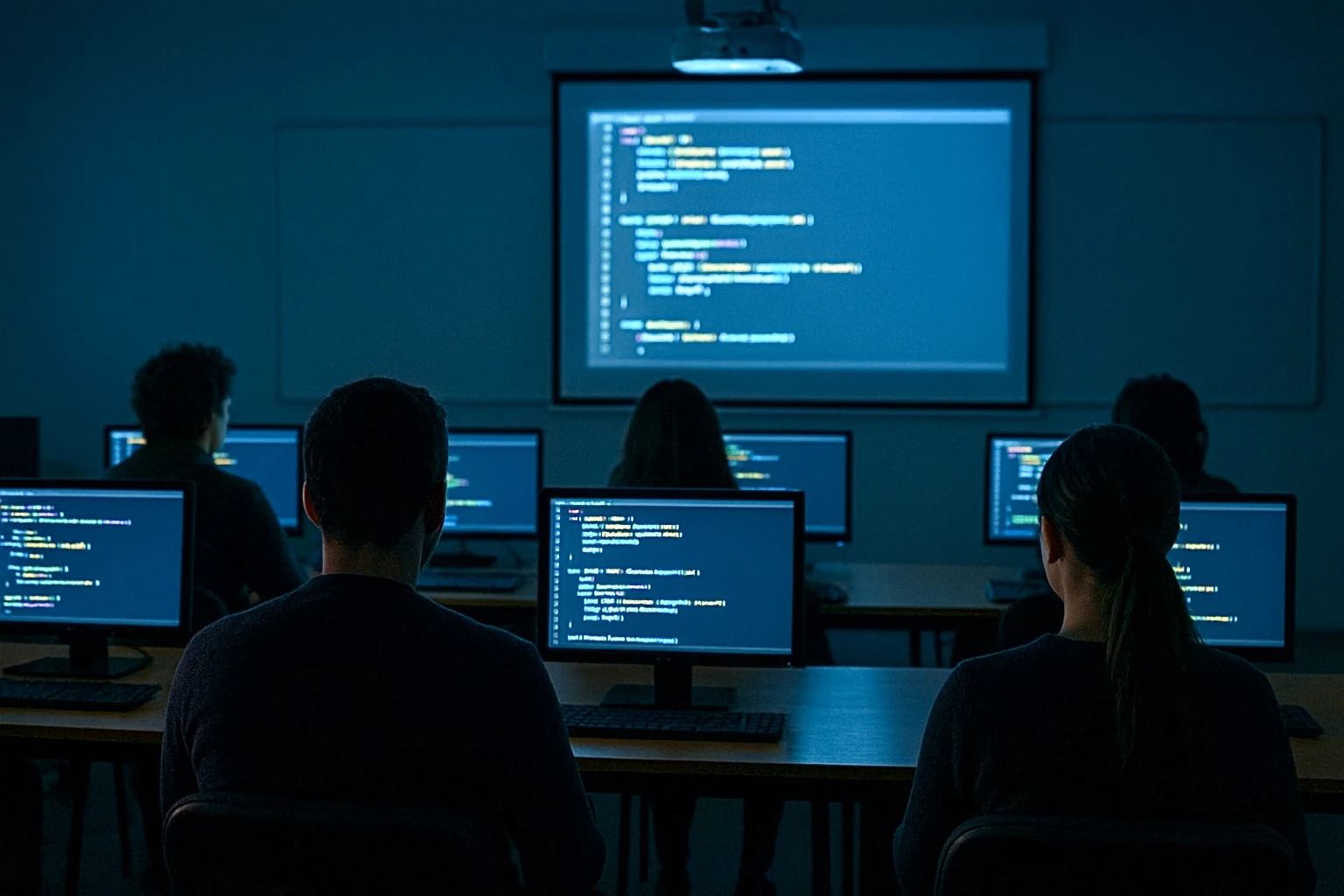 Computer programming laboratory workstations configured for source code review and version control collaboration.
