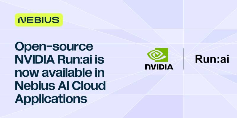 Cloud server infrastructure visualization depicting NVIDIA Run:ai deployment across distributed GPU acceleration clusters.