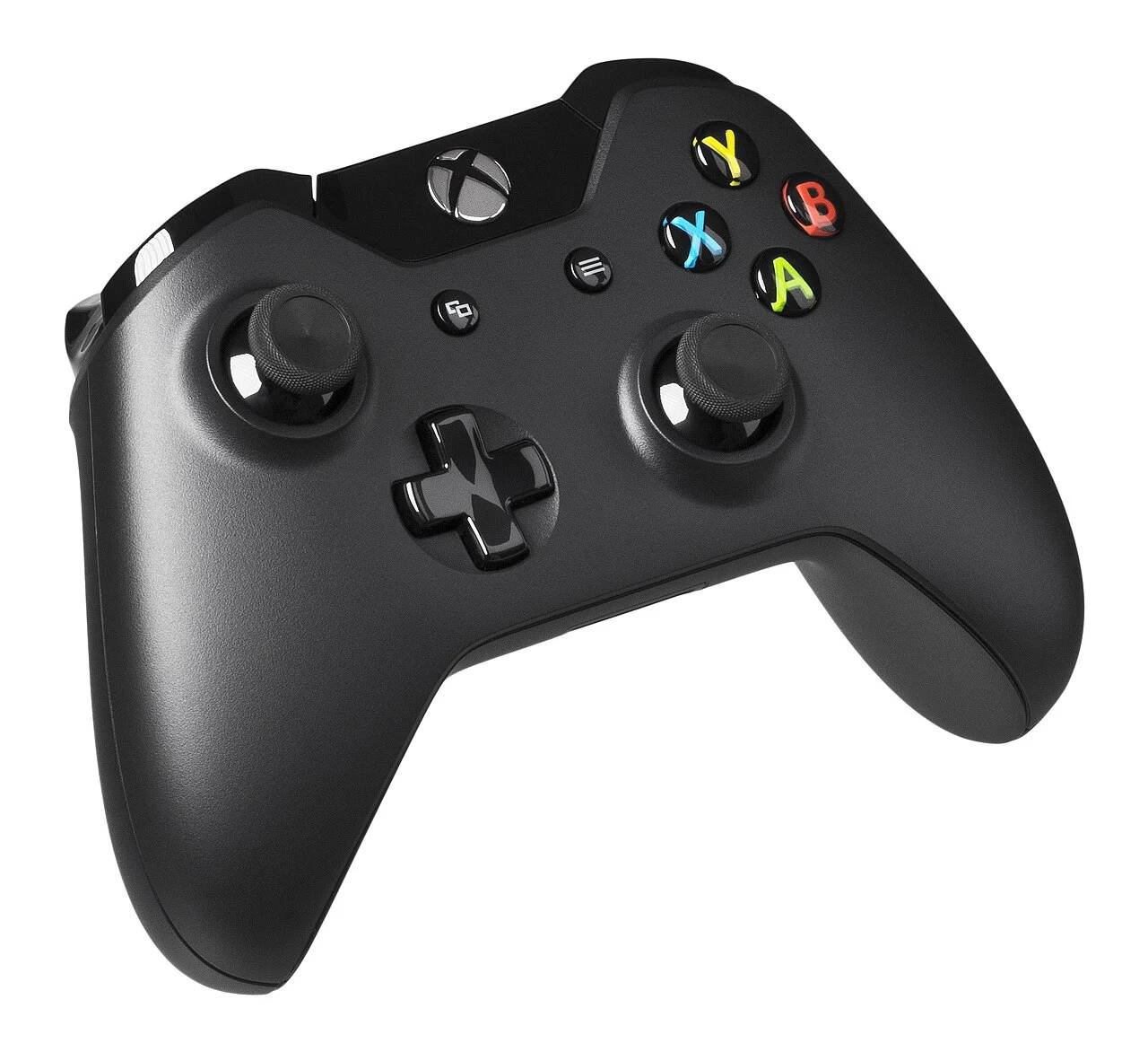 Standard Microsoft Xbox wireless gaming controller showcasing ergonomic hardware controls and gaming ecosystem branding.