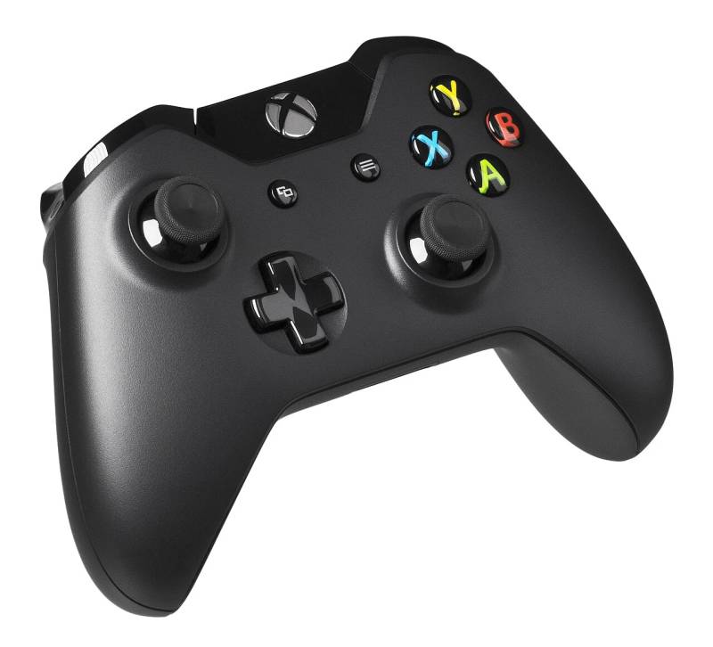 Standard Microsoft Xbox wireless gaming controller showcasing ergonomic hardware controls and gaming ecosystem branding.
