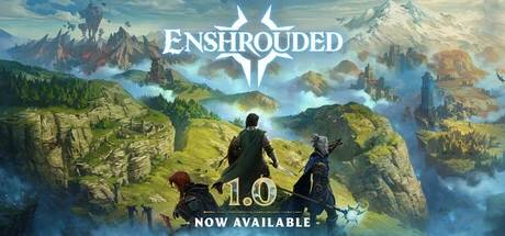 Official key art showcasing the shrouded fantasy realm of Embervale and player adventurers in Enshrouded 1.0.