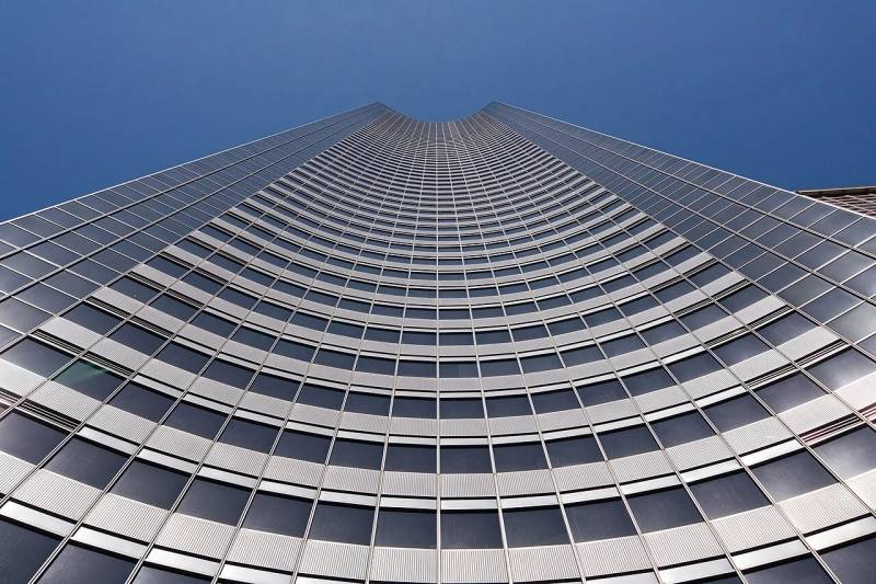 High-rise commercial banking tower rising into the Seattle metropolitan skyline.
